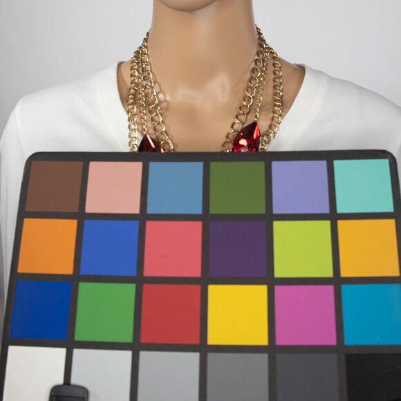 Large Red And Purple Colored Faux Gems On A Faux Gold Colored Chain - Picture 8 of 8